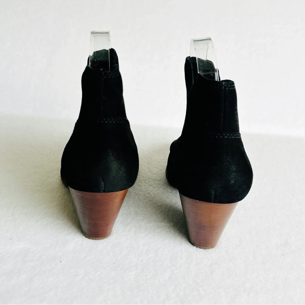 Frye Black Suede Cutout Ankle Booties with Wood Heel